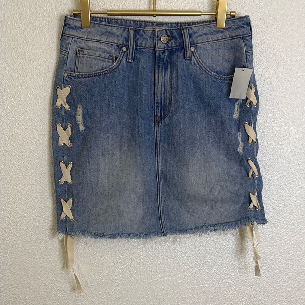 Mavi Blue Denim Mini Skirt with Lace-Up Sides- Small